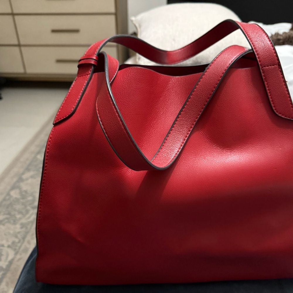 Elegant Red Leather Tote Bag